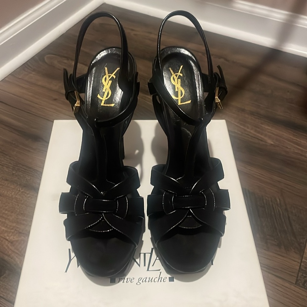 Saint Laurent Tribute Black Platform Heels Sandals size 41, usa 10 - Picture 3 of 16